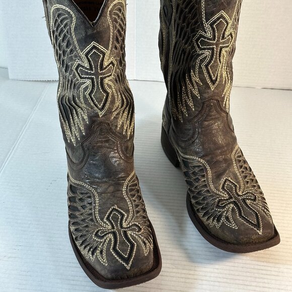 Corral Brown Heeled Boots with Embroidered Wings - Picture 2 of 16